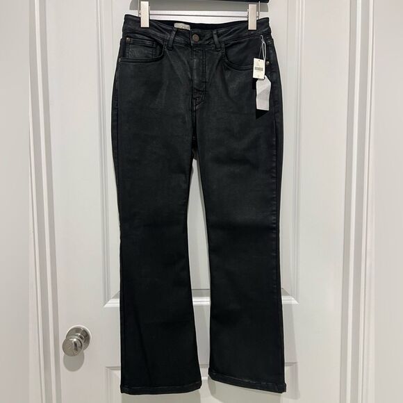 Anthropologie Pilcro Women's Yaya Coated Mid- Rise Crop Flare Jeans Black Sz 31 - Picture 2 of 15